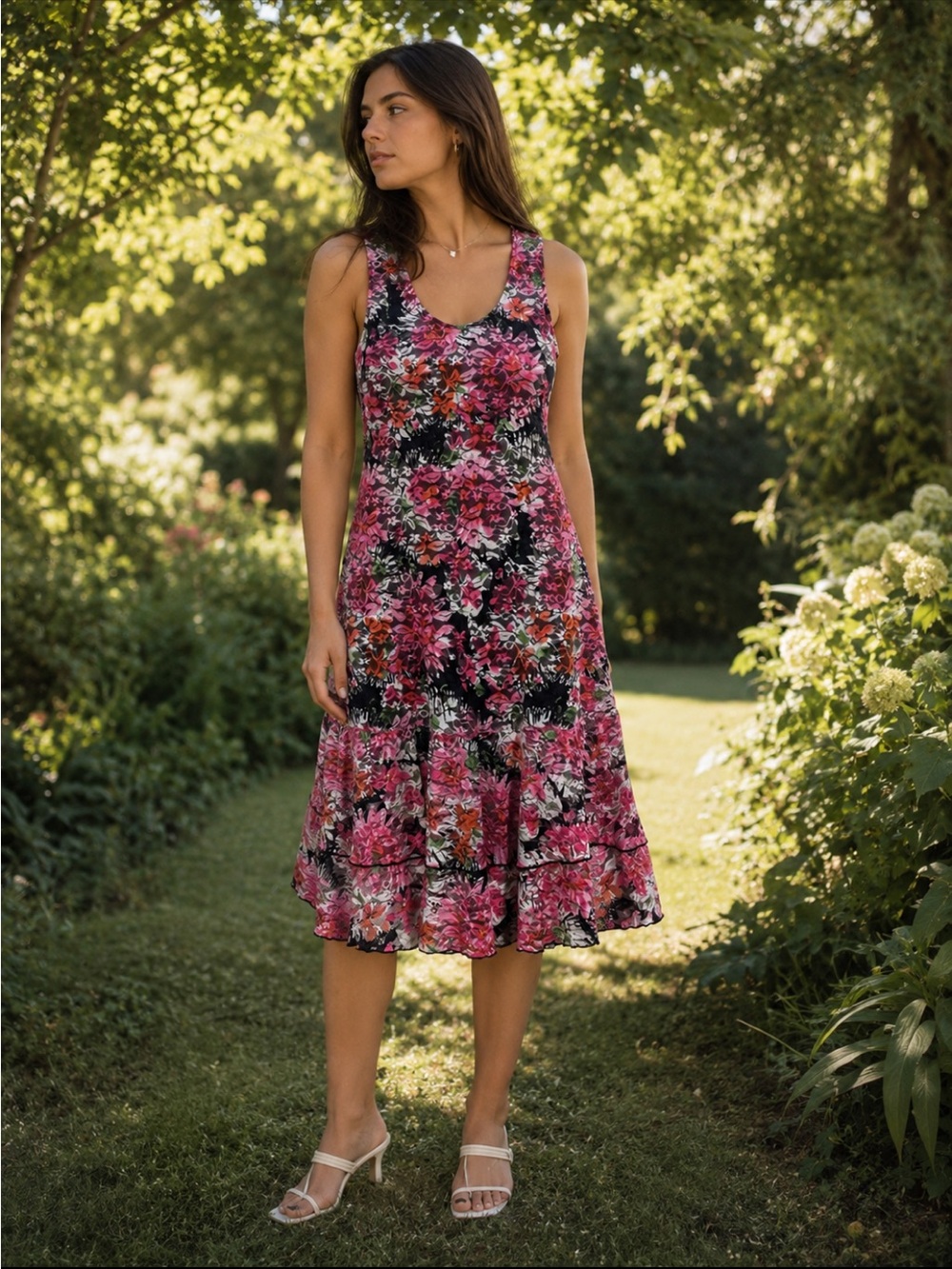Garden Party Floral Lace Midi Dress Made in Canada M